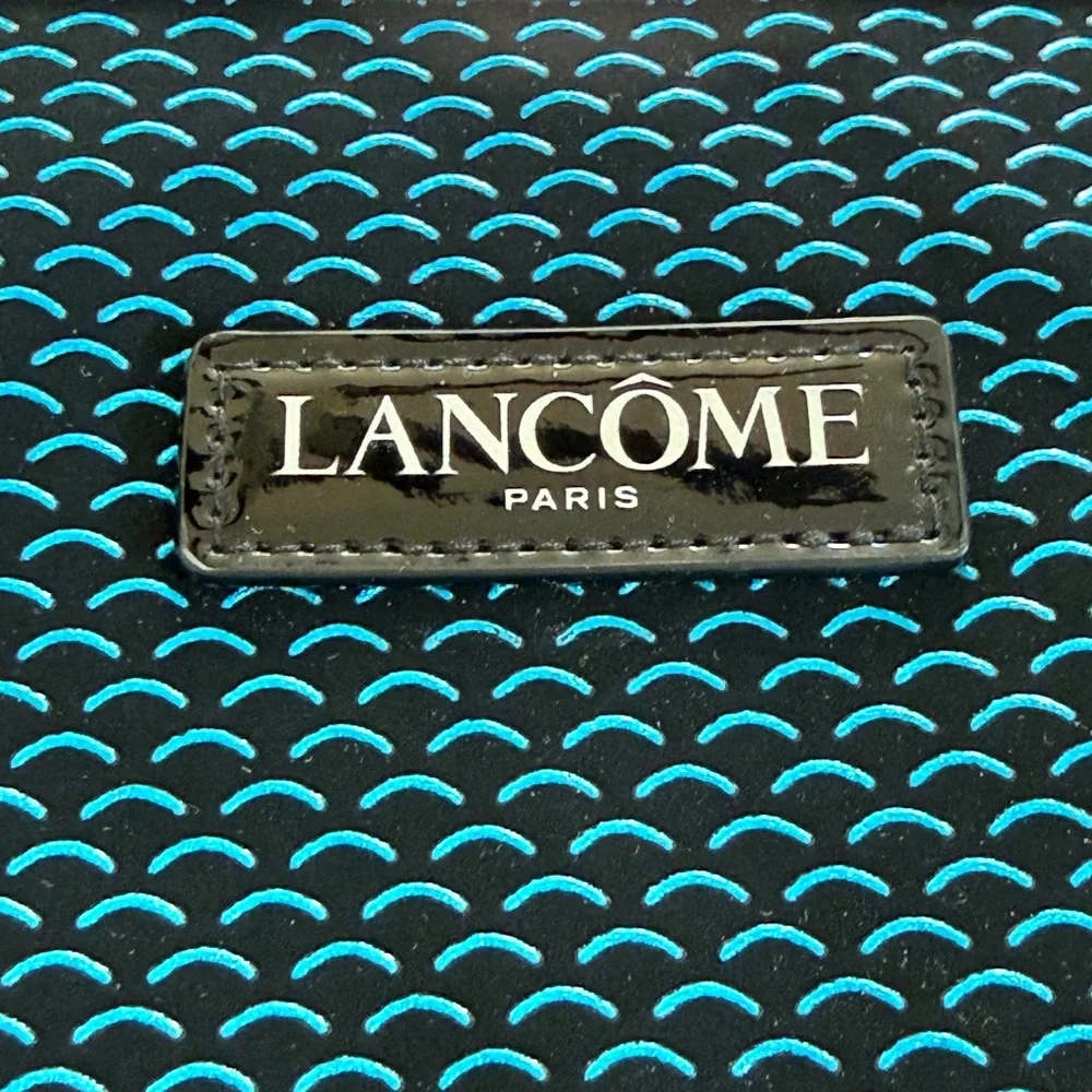 Lancome Black and Light Blue Patterned Cosmetic Pouch